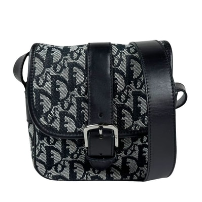 クリスチャンディオール Christian Dior ショルダーバッグ キャンバス/レザー ブラック レディース【中古】 z11175