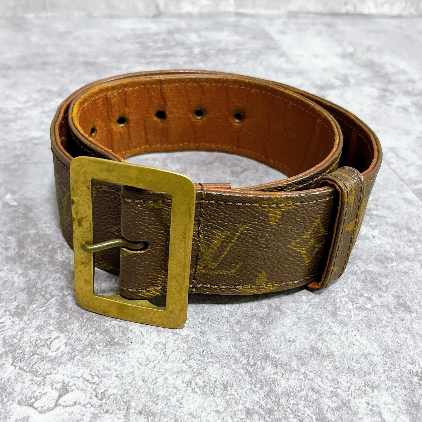 【LOUIS VUITTON】ルイヴィトン サンチュール キャレ モノグラム ベルト スクエア バックル ゴールド金具 ブラウン ウエスト 小物 レザー