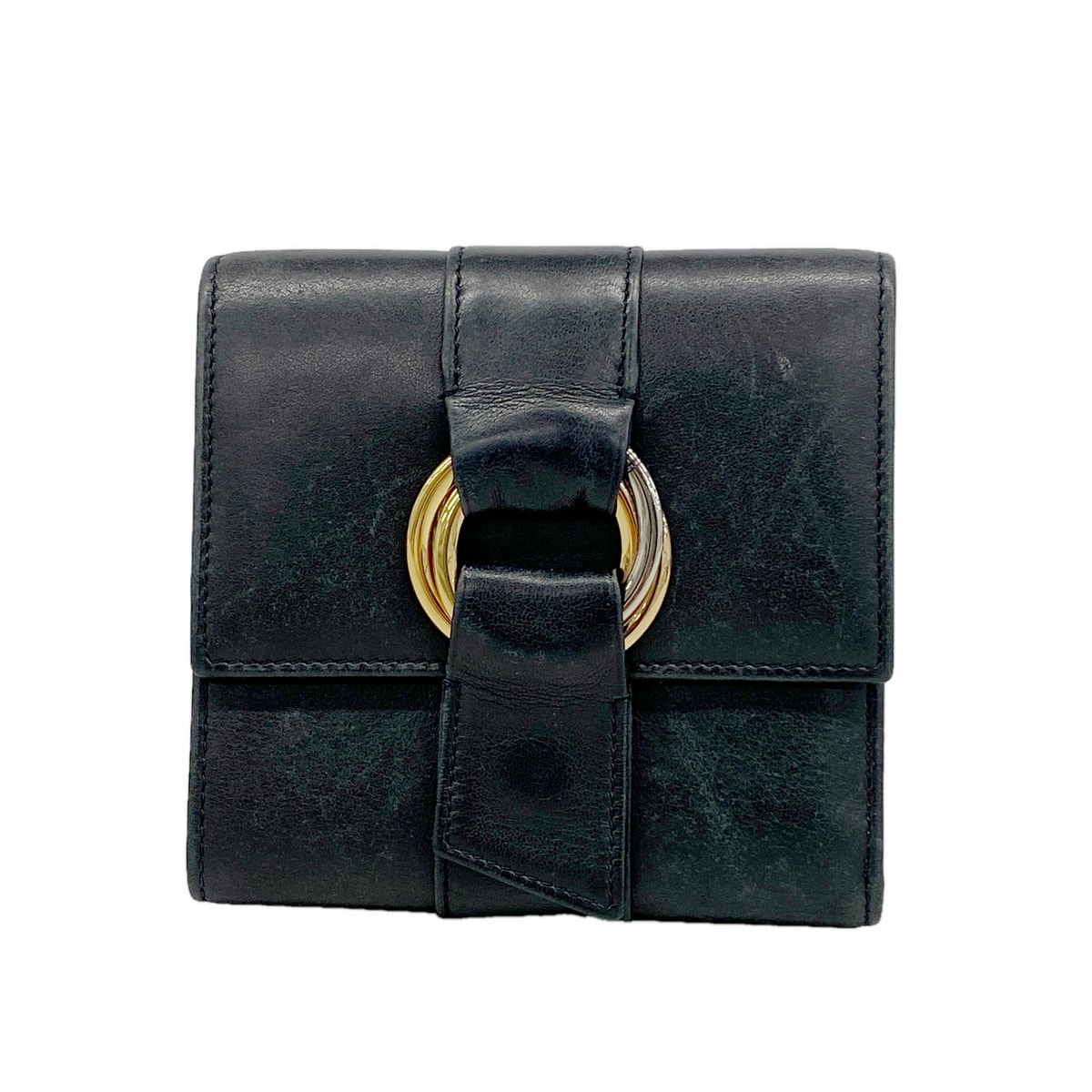 ★SALE【6hc1781】カルティエ 三つ折り財布 トリニティ レザー ブラック ゴールド/シルバー金具【中古】レディース