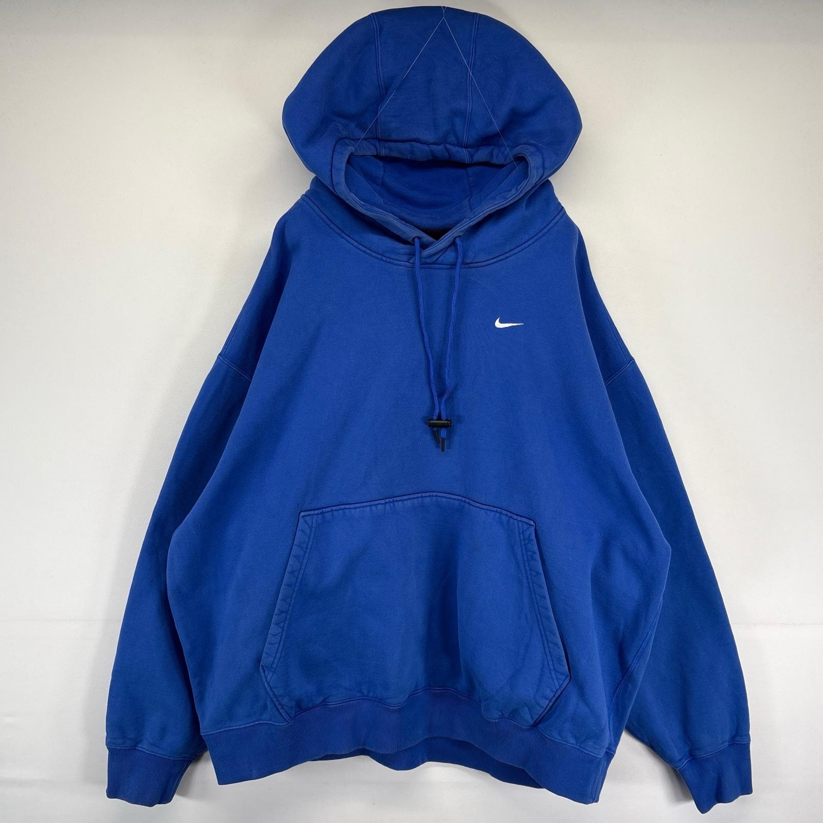 古着 ナイキ NIKE パーカー プルオーバー フーディ スウェット 大きいサイズ ヘビーウェイト 厚手 ワンポイントロゴ 2XL  ブルー メンズ