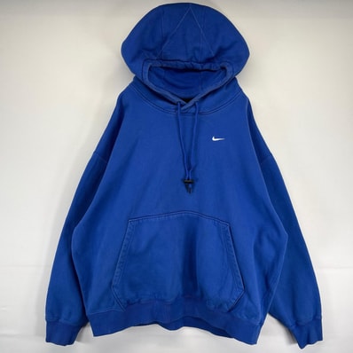 古着 ナイキ NIKE パーカー プルオーバー フーディ スウェット 大きいサイズ ヘビーウェイト 厚手 ワンポイントロゴ 2XL ブルー メンズ