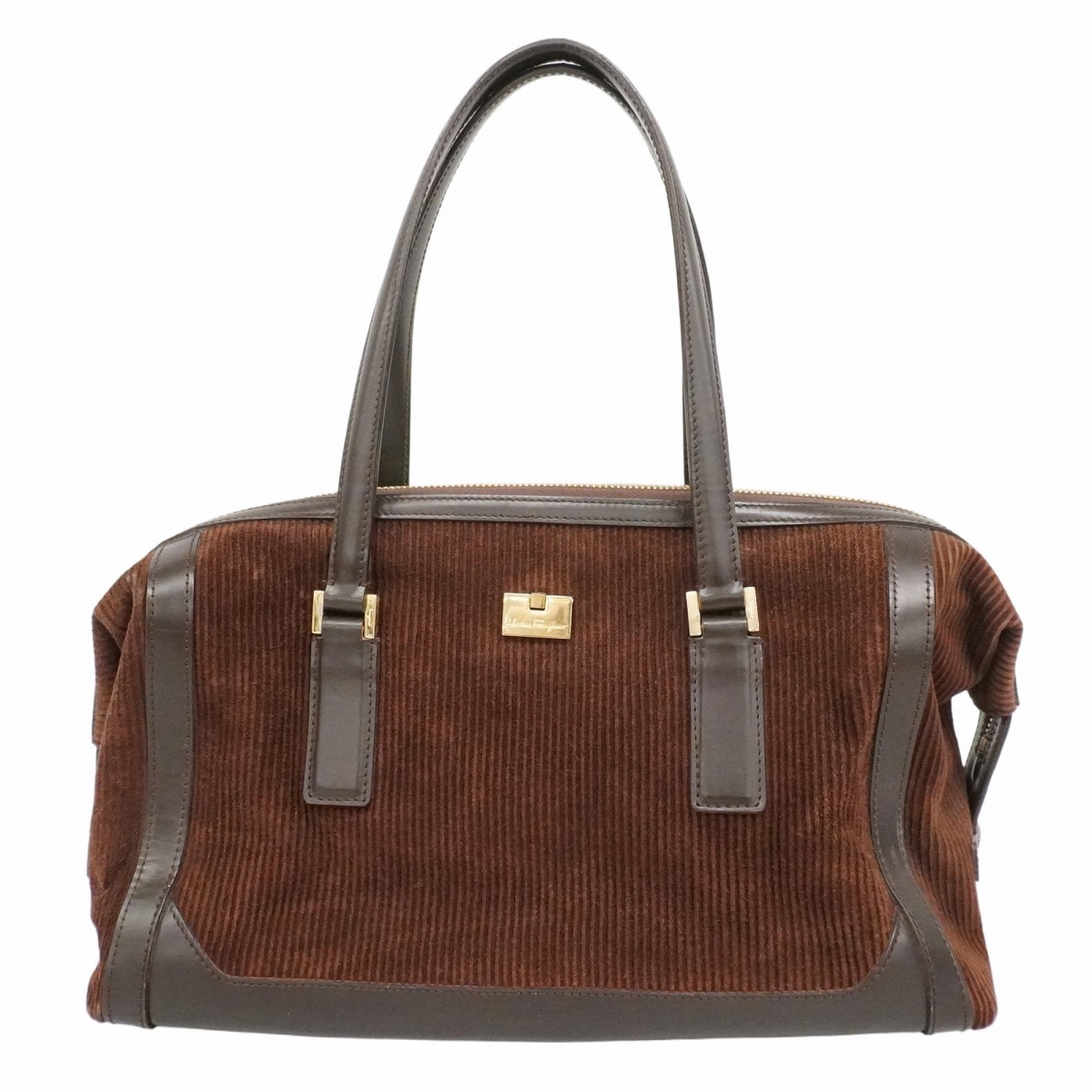 【6ce6101】サルヴァトーレフェラガモ ハンドバッグ スウェード ブラウン ゴールド金具【中古】レディース