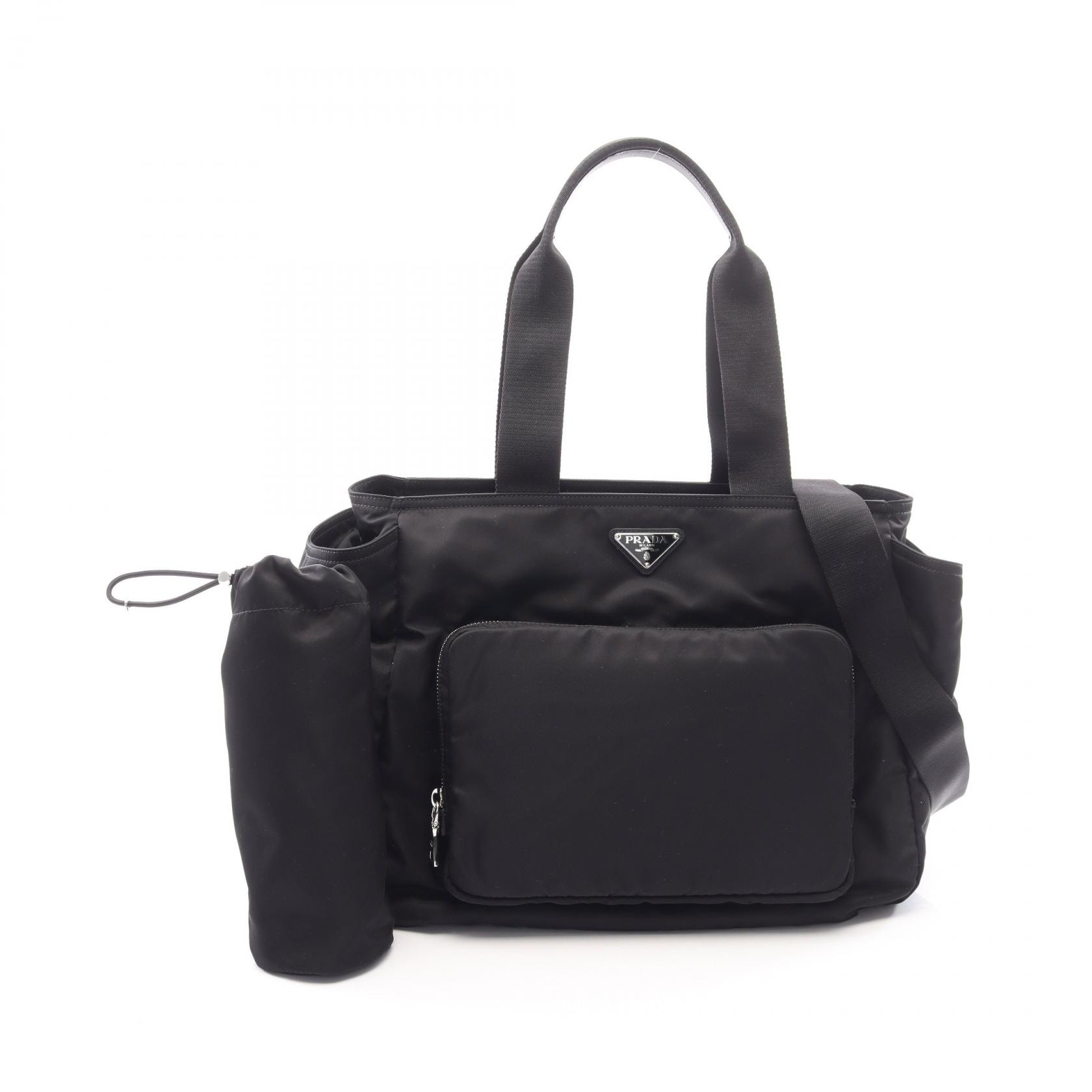 プラダ PRADA VELA Re-Nylon ベビーバッグ マザーズバッグ 2WAY トートバッグ バッグ ナイロン サフィアーノレザー レディース ブラック系 1BG102RV44F0002 【新品】