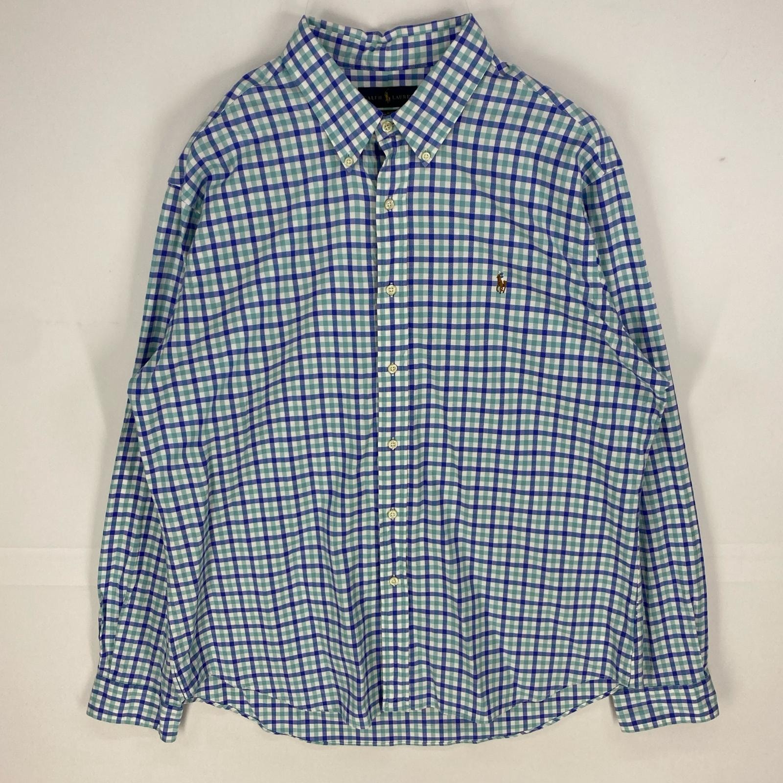 古着 ラルフローレン RALPH LAUREN 長袖シャツ ワンポイントロゴ オックスフォード ボタンダウン 2XL  ブルー系 チェック メンズ