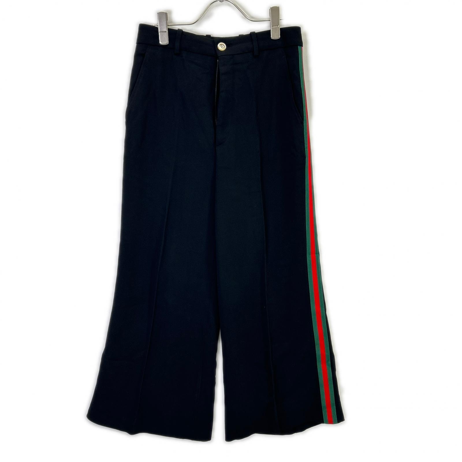 グッチ 523250 ブラック ウェブライン レーヨン トラウザーパンツ 40