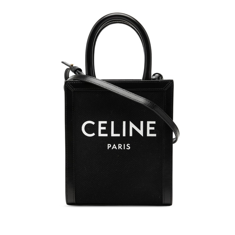 セリーヌ バーティカルカバ ミニ ハンドバッグ ショルダーバッグ 2WAY ブラック キャンバス レザー レディース CELINE 【中古】