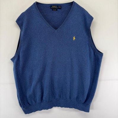 古着 ポロ・ラルフローレン POLO RALPH LAUREN ベスト ワンポイント 刺繍 Vネック コットン 大きいサイズ 2XB BIG ブルー系 無地 メンズ