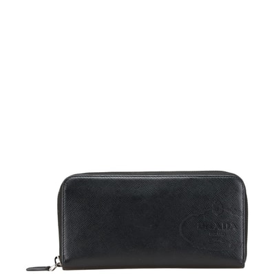 プラダ ロゴ サフィアーノ 長財布 ブラック レザー レディース PRADA 【中古】