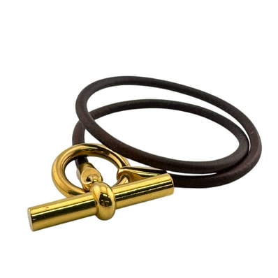 エルメス HERMES ネックレス GP×革 グレナン ブレスレット 2連 ゴールド