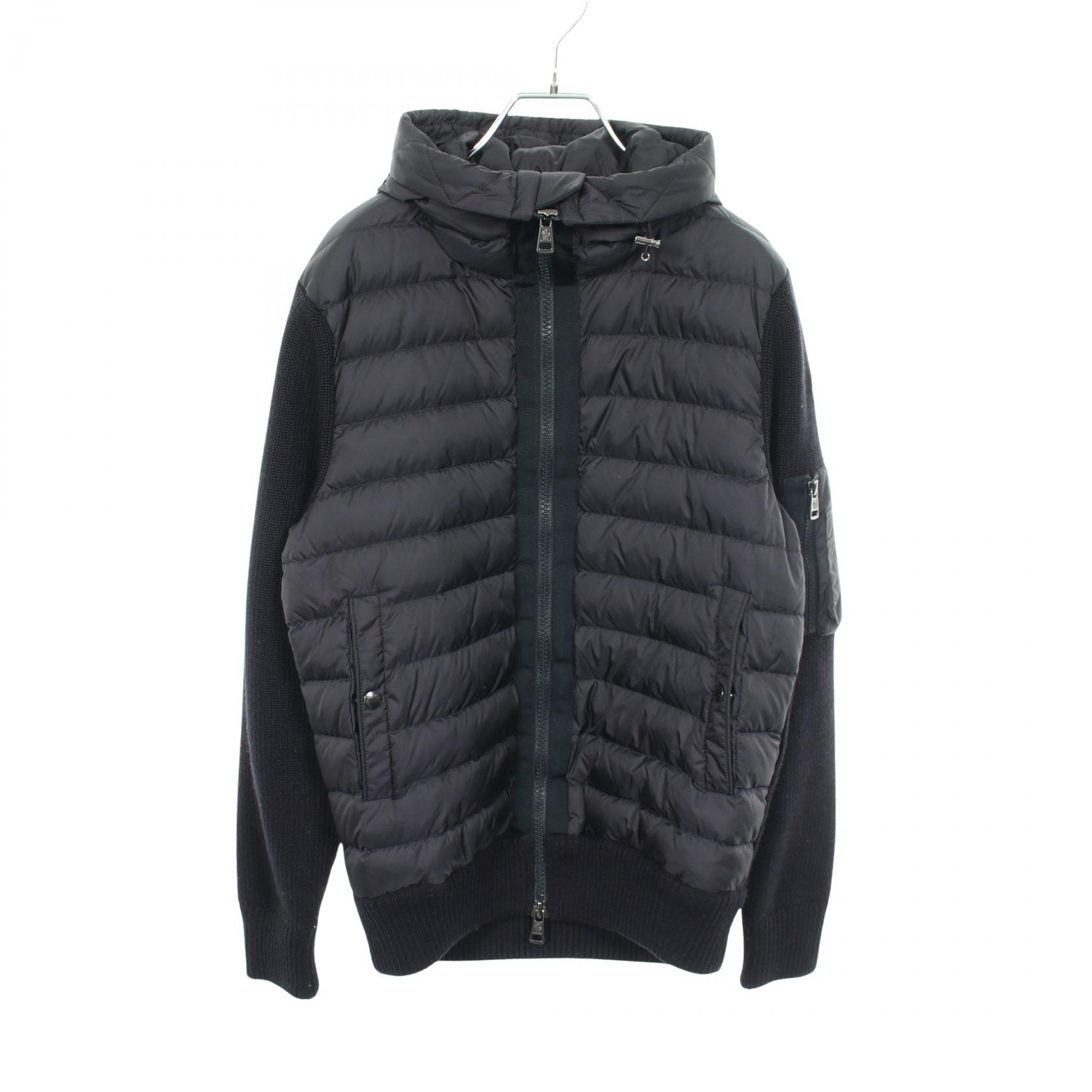 モンクレール MONCLER ニット切替 フード付き ダウンジャケット 衣料品 アウター ウール ナイロン レディース ネイビー系 9B50800 【中古】
