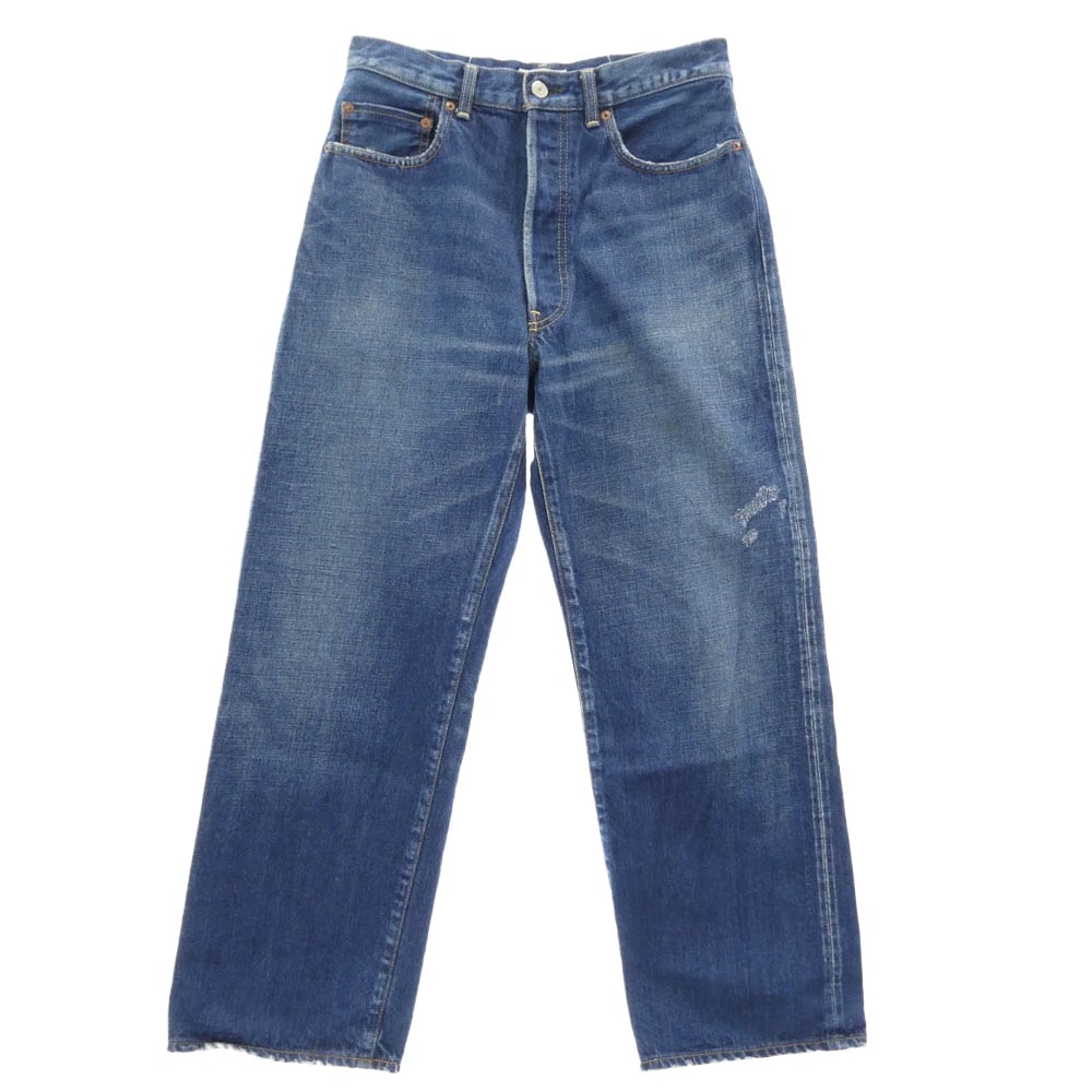 Ron Herman ロンハーマン デニムパンツ 3720600017 DENIM デニムライン ダメージ加工 ボタンフライ ストレート デニムパンツ ジーンズ インディゴブルー系 30【中古】