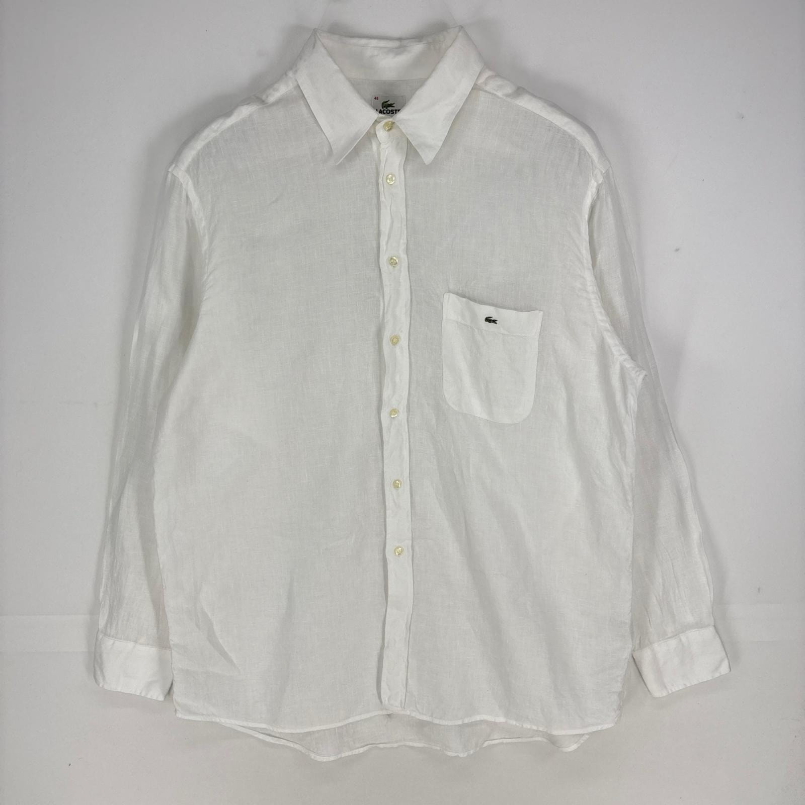 古着 ラコステ LACOSTE 長袖シャツ 胸ポケット ワンポイントロゴ ワッペン リネンシャツ 2XL  ホワイト系 メンズ