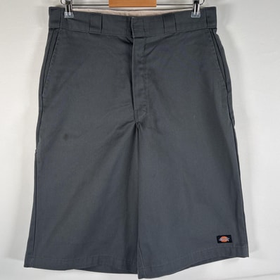 古着 ディッキーズ Dickies ショートパンツ ワークパンツ サイドポケット ワンポイントロゴ ルーズフィット w34 ライトグレー メンズ
