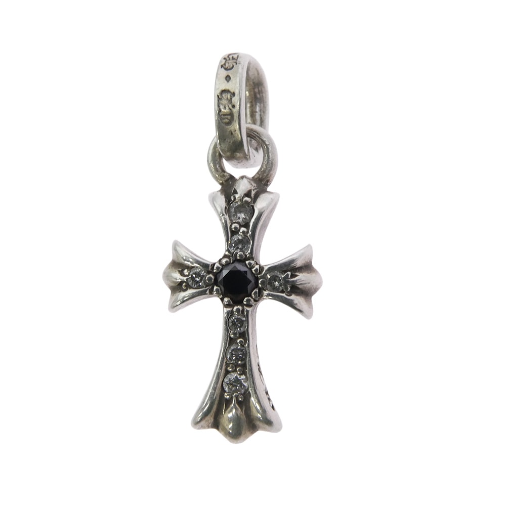 Chrome Hearts CH Cross Baby Fat Drop w/Pave Black Dia Earring "Silver/Black"