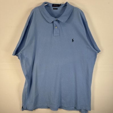 古着 ポロ・ラルフローレン POLO RALPH LAUREN 鹿の子 半袖 ポロシャツ ロゴ 刺繍 大きいサイズ 2ボタン 14041 水色 無地 メンズ