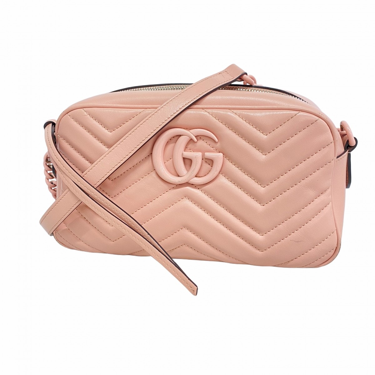 ★最終価格【6cc3820-k】グッチ ショルダーバッグ GGマーモント 447632 レザー ピンク シルバー金具【中古】レディース