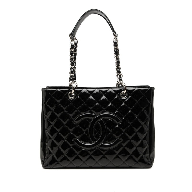 シャネル マトラッセ ココマーク チェーン トートバッグ ハンドバッグ ブラック パテントレザー レディース CHANEL 中古