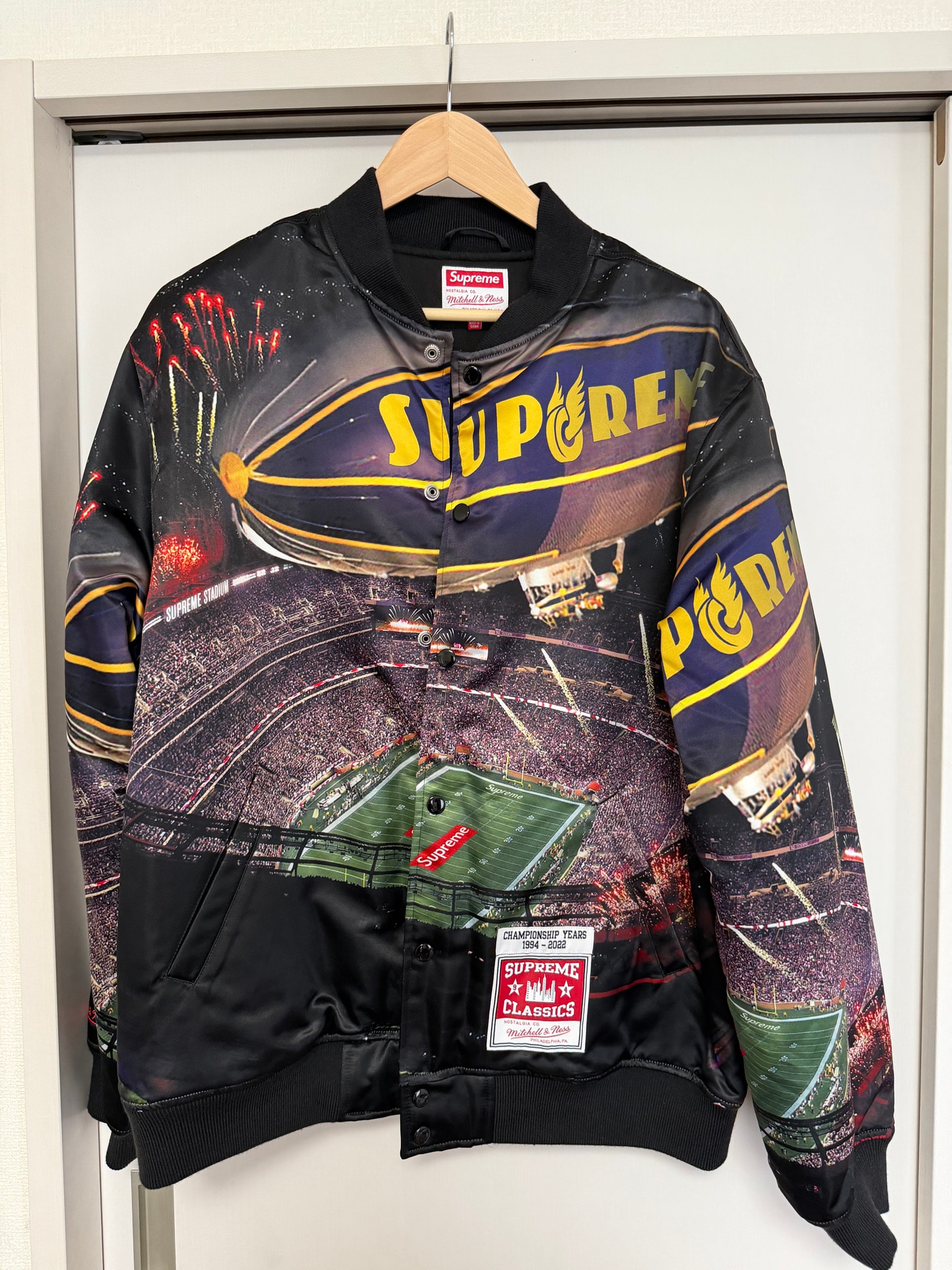 Supreme x Mitchell & Ness Stadium Satin Varsity Jacket "Black"