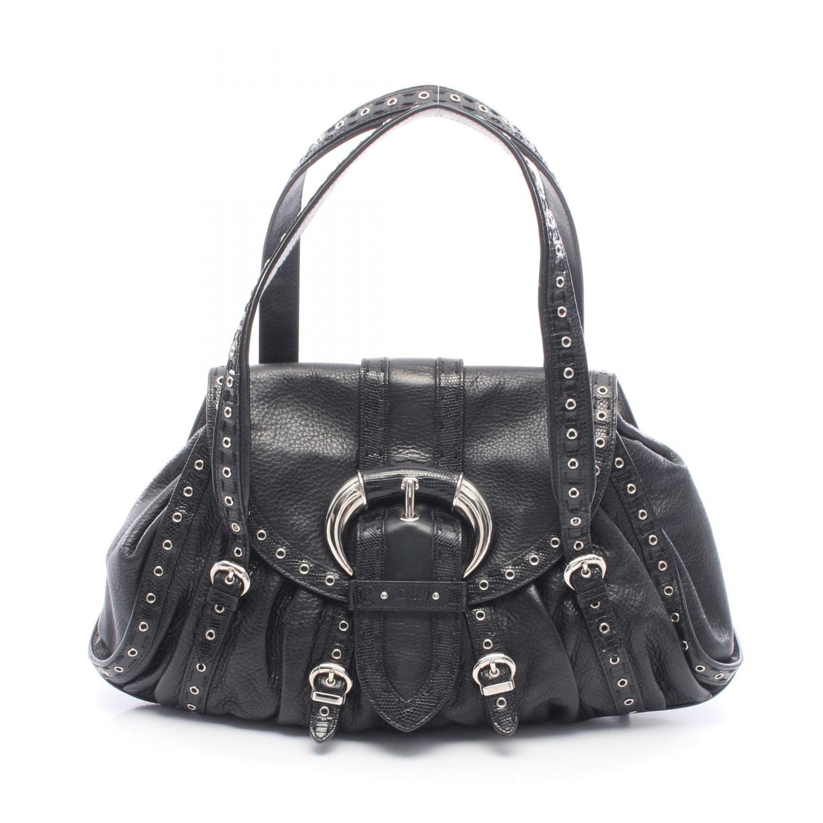 ディオール Dior ハトメ リザード型押し ショルダーバッグ バッグ レザー レディース ブラック系 【中古】