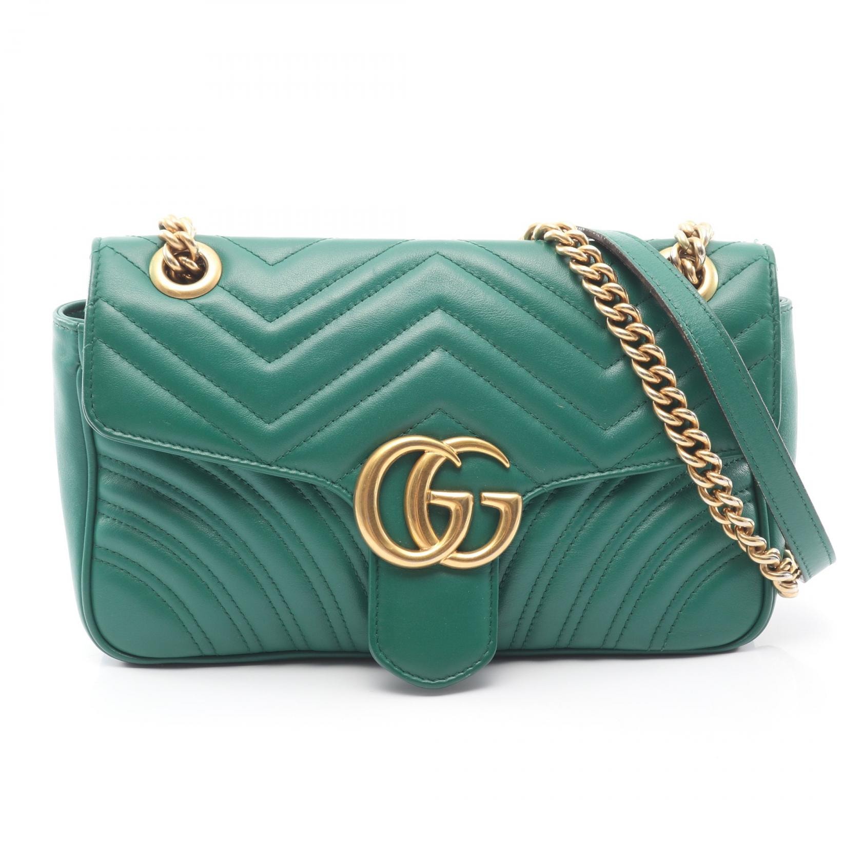グッチ GUCCI GGマーモント キルティング スモール ショルダーバッグ バッグ レザー レディース グリーン系 443497 【中古】