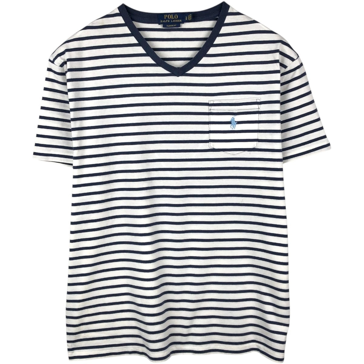 古着 ラルフローレン Ralph Lauren POLO RALPH LAUREN CLASSIC FIT Vネック 半袖 ボーダーTシャツ メンズL相当/eaa658616