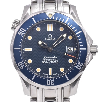 オメガ OMEGA 2561.80 シーマスタープロフェッショナル 300m デイト ブルー クォーツ ユニセックス 良品 箱・保証書付き 腕時計 E#149291