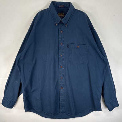 古着 90's/90年代 チャップスラルフローレン CHAPS RALPHLAUREN 長袖シャツ ワンポイント ロゴ ボタンダウン 大きいサイズ 17 34/35 XL ネイビー 無地 メンズ