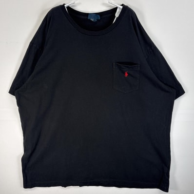 古着 90's/90年代 ポロバイラルフローレン Polo by Ralph Lauren 半袖Tシャツ ロゴ 刺繍 大きいサイズ クルーネック 14041 ブラック 無地 メンズ