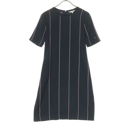 TOMMY HILFIGER トミーヒルフィガー ストライプ柄 半袖 膝丈ワンピース 32 ダークネイビー系