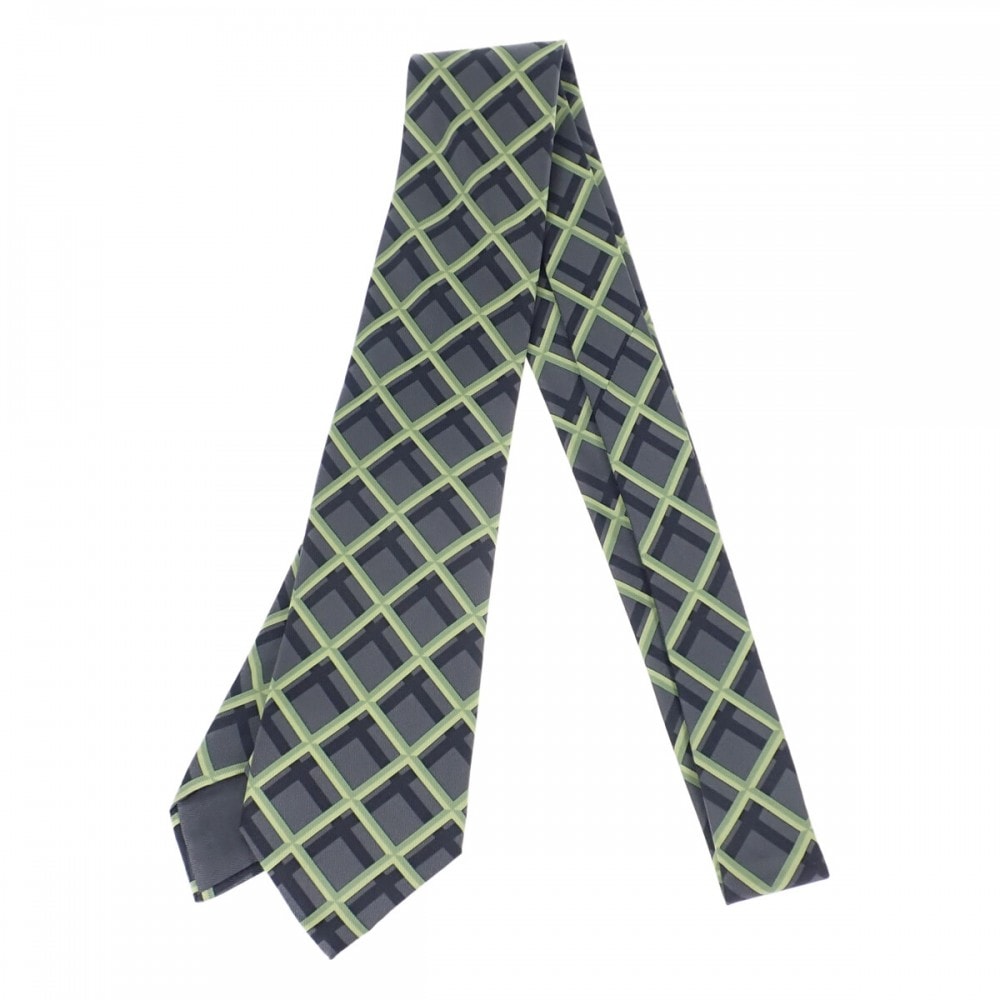 【未使用に近い】HERMES バーガンディ ネクタイ　チェック 未使用に近い】HERMES バーガンディ ネクタイ チェック 未使用に近い