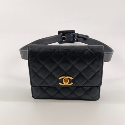 CHANEL(シャネル)ココマーク ボディバッグ キャビアスキン ウエスト バッグ 1番台 ブラック