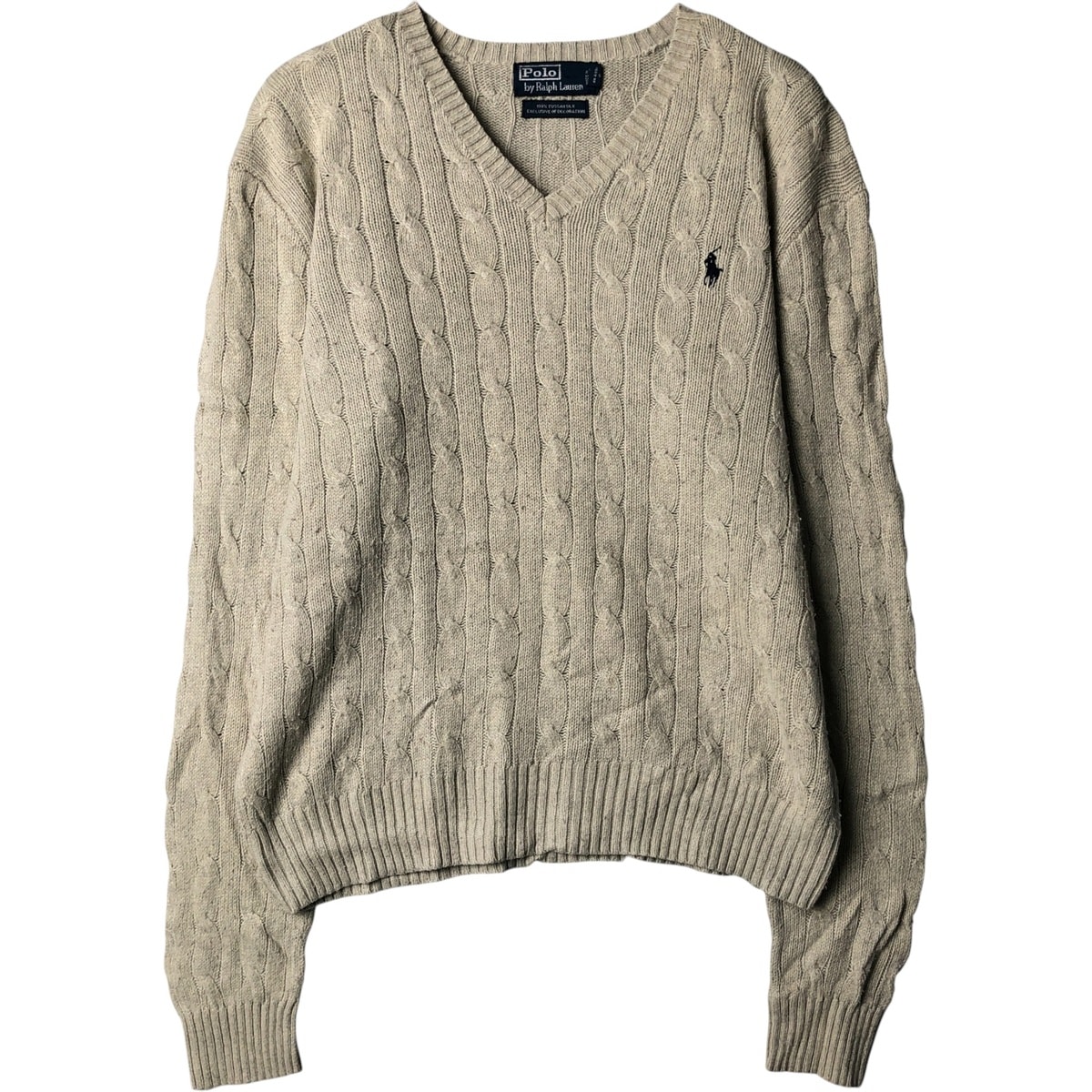 古着 ラルフローレン Ralph Lauren POLO by Ralph Lauren ケーブル編み Vネック シルクニットセーター メンズM相当/eaa588875