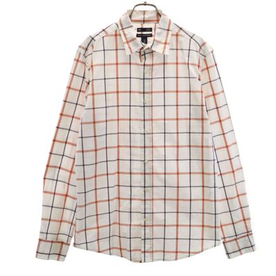 GAP ギャップ チェック柄 長袖 スリムフィット コットンシャツ M ホワイト
