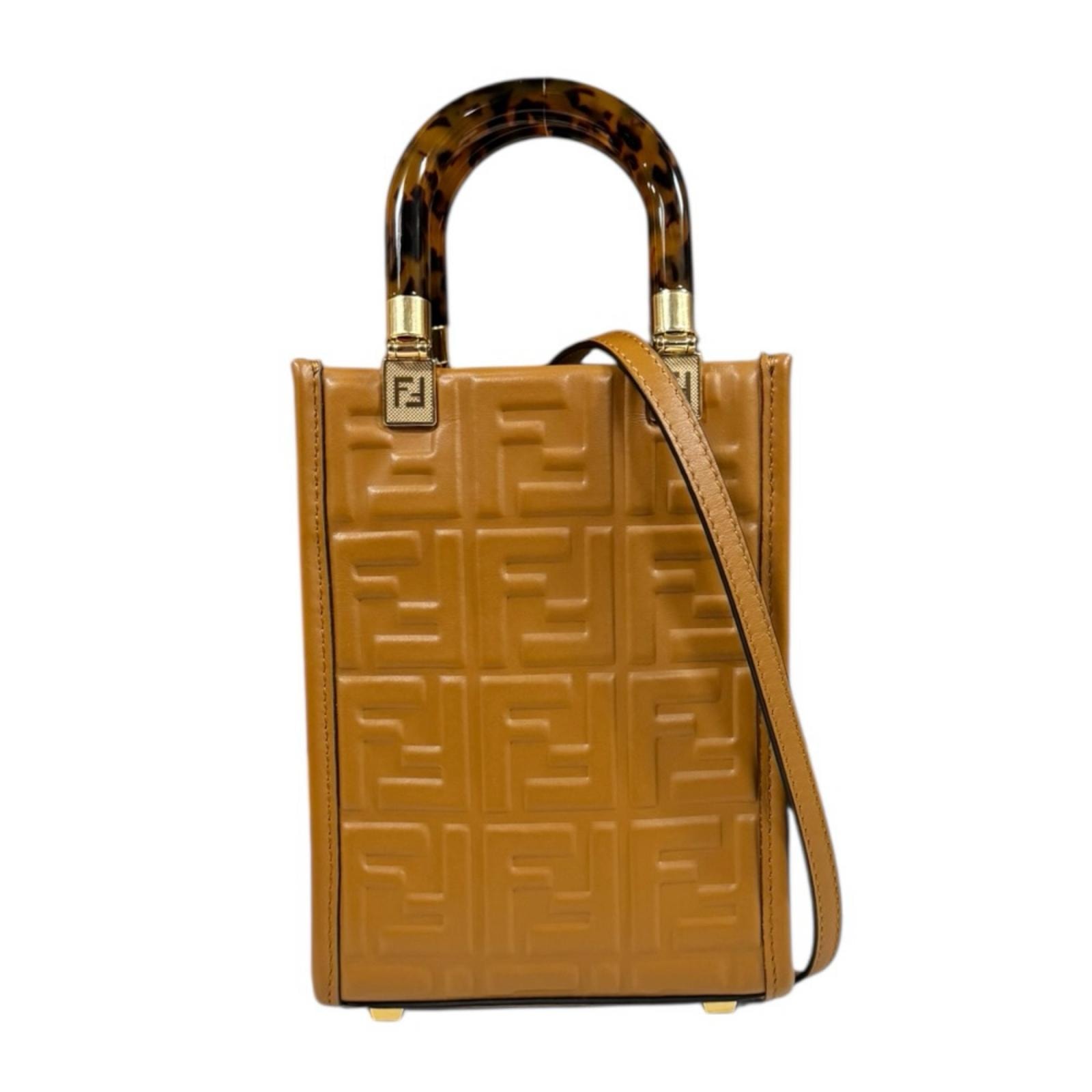 フェンディ サンシャインショッパー ミニ ショルダーバッグ レザー 8BS051 ブラウン レディース FENDI 中古