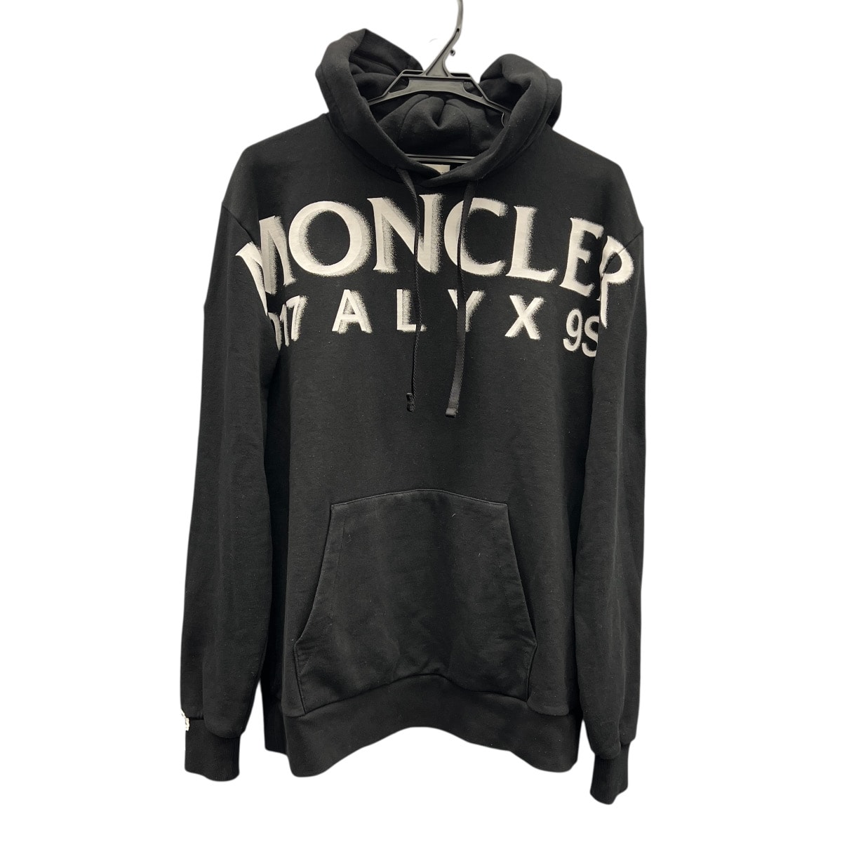 MONCLER GENIUS 6 希少 美品 モンクレール ジーニアス MONCLER×1017 ALYX 9SM アリクス HOODIE プルオーバー パーカー フーディ 裏起毛 コットン ブラック ロゴ #M ABランク 中古 鑑定済