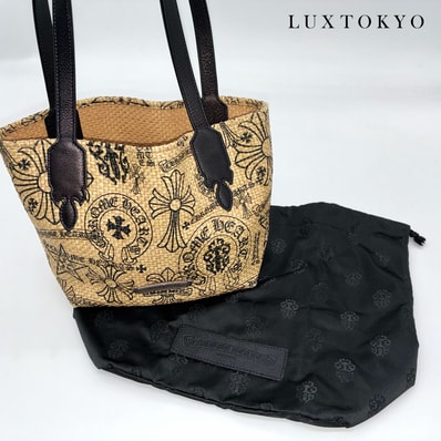CHROME HEARTS クロムハーツ ビーチ スモール トートバッグ ストロー レザー ベージュ ブラック ★美品★ ★保存袋★