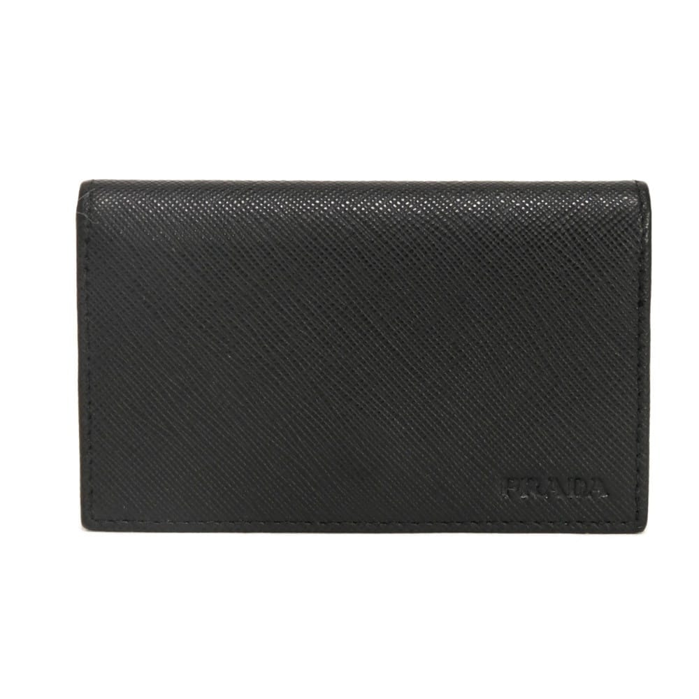 PRADA 프라다 사피아노 카드 홀더 카프 블랙 스냅 버튼 바이폴드 컴파트먼트 패스 케이스 명함 홀더 로고 엠보싱 네로 카드 케이스 2MC122