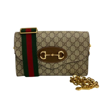 GUCCI グッチ シェリーライン ホースビット GGスプリーム レザー PVC ショルダーバッグ ブラウン
41835