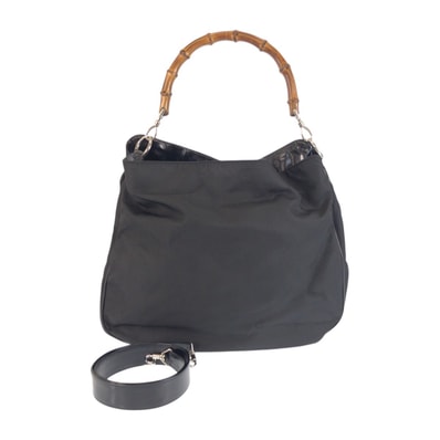 GUCCI グッチ バンブー ブラック 黒 シルバー金具 ナイロン パテントレザー/ ショルダーバッグ ハンドバッグ 2WAY 602146 【中古】