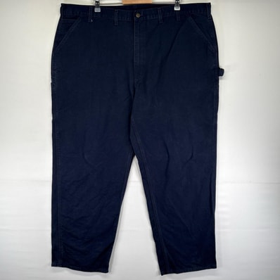 古着 カーハート Carhartt ダック パンツ ペインター ジッパーフライ ワンポイントロゴ 大きいサイズ W48 L32 ネイビー系 メンズ