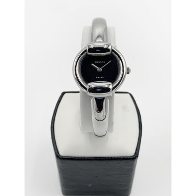 〇〇GUCCI グッチ クオーツ バングル ウォッチ 1400L シルバー x ブラック