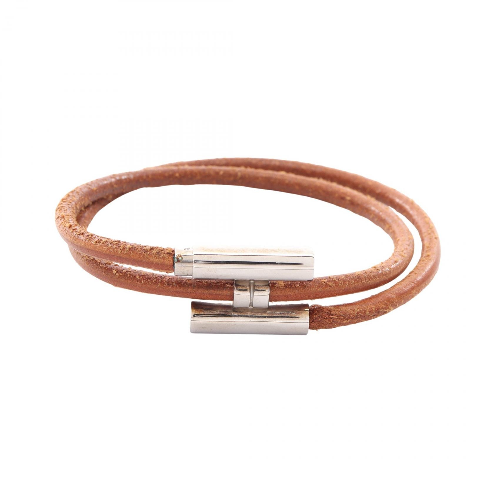 エルメス HERMES トゥルニ トレッセ ブレスレット アクセサリー レザー メタル レディース シルバー系 / ブラウン系 【中古】