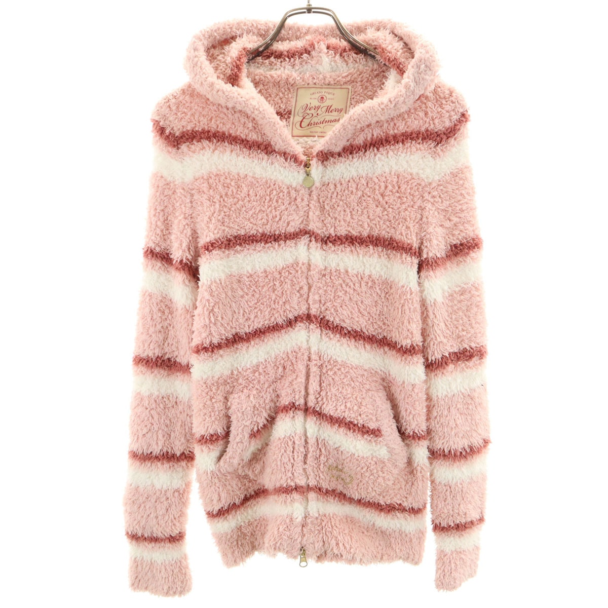 gelato pique ジェラートピケ ボーダー柄 長袖 ジップパーカー F ピンク ルームウェア