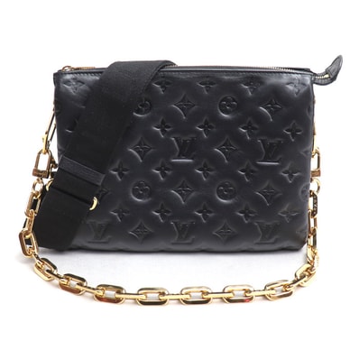 LOUIS VUITTON ルイ・ヴィトン モノグラム エンボス クッサンPM ショルダーバッグ ブラック M57790 IC レディース【中古】