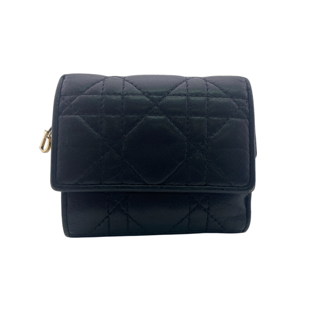 ディオール Dior 三つ折り財布 カナージュ レディディオール コンパクトウォレット ブラック