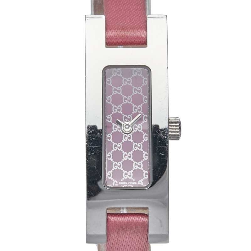 グッチ 腕時計 3900L クオーツ ピンク文字盤 ステンレススチール ナイロン レザー レディース GUCCI 【中古】