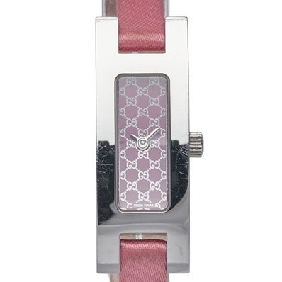 グッチ 腕時計 3900L クオーツ ピンク文字盤 ステンレススチール ナイロン レザー レディース GUCCI 【中古】