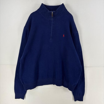 古着 ポロバイラルフローレン Polo by Ralph Lauren ニット ハーフジップ ワンポイント ロゴ 刺繍 セーター 2XL ネイビー メンズ