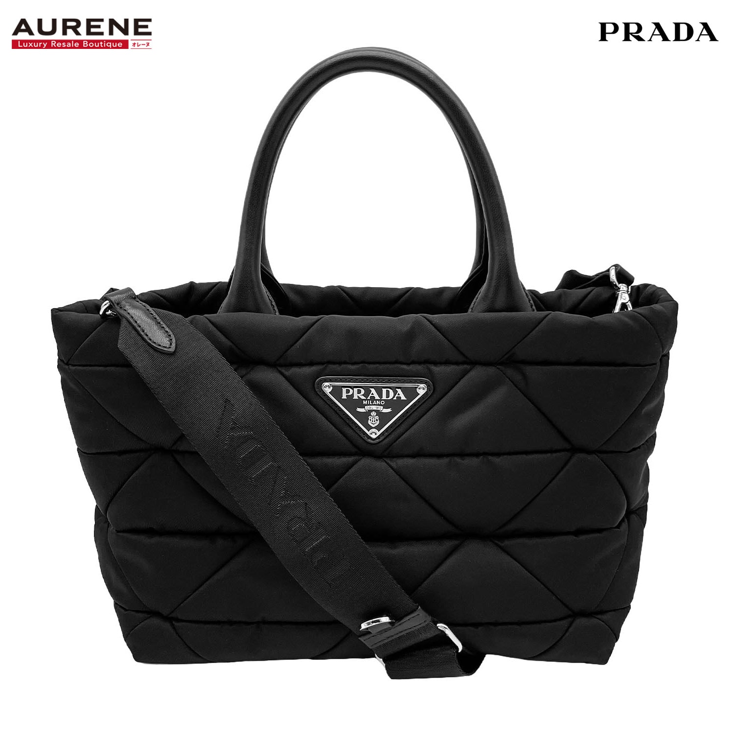 PRADA プラダ パデッド リナイロン Re-Nylon 2WAY トートバッグ
トライアングルステッチ 三角プレート ICチップ 1BG436 ミディアム ブラック レディース
【中古】