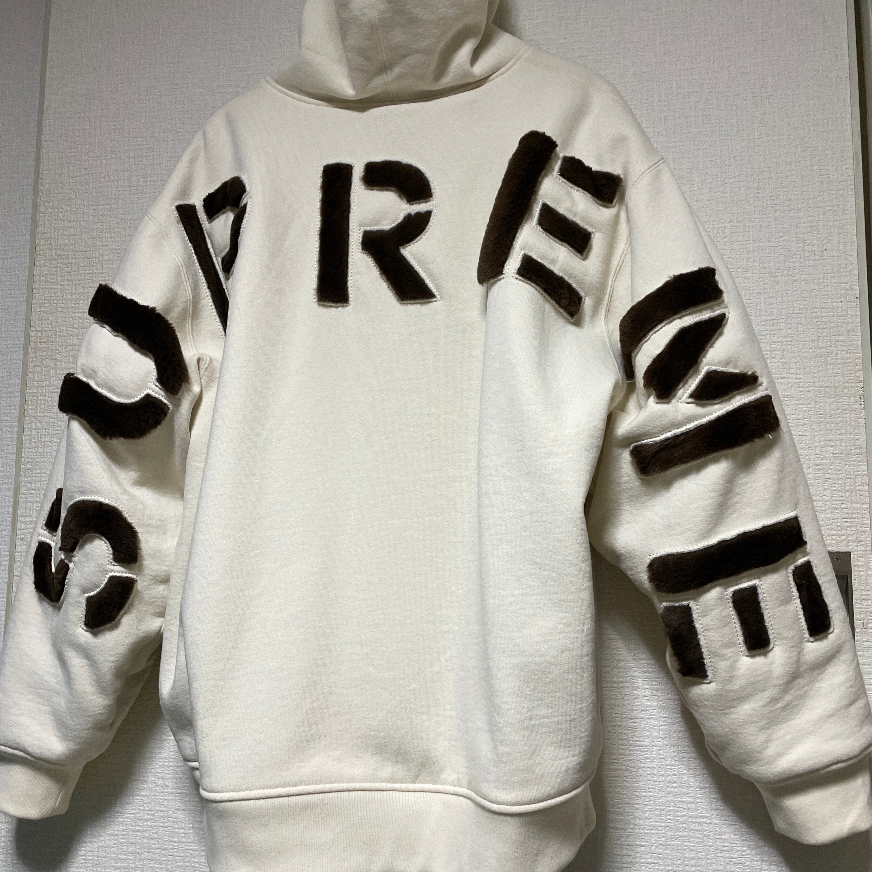 Supreme Faux Fur Lined Zip Up Hooded Sweatshirt "Natural"